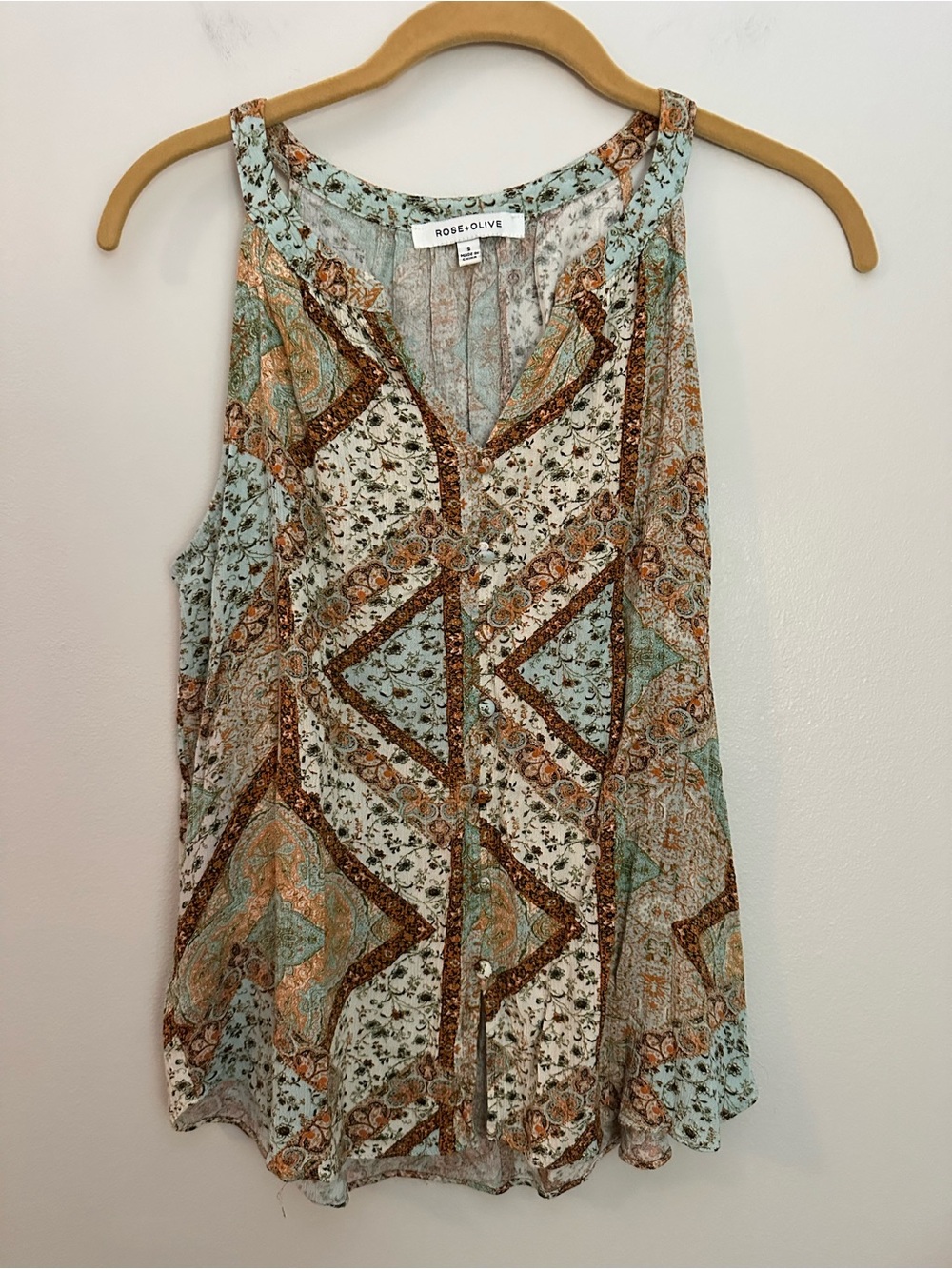 Rose & Olive Bohemian Tank Top Patchwork Small